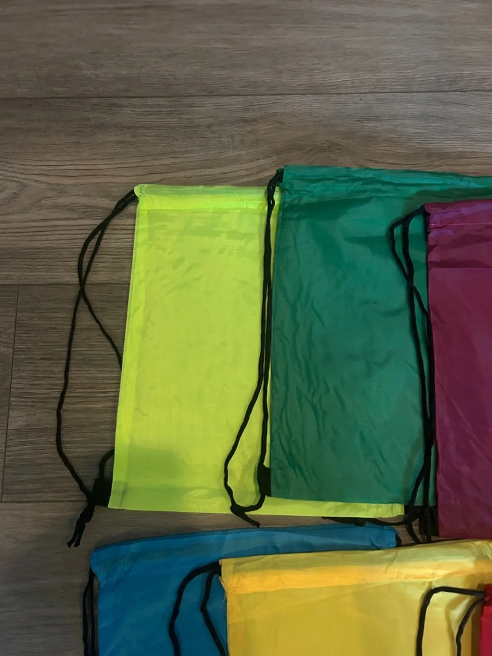 NWOT Sm. Drawstring Sport‎ & Swim Bags lot of 8 Packable Colored Gym Sacks shown